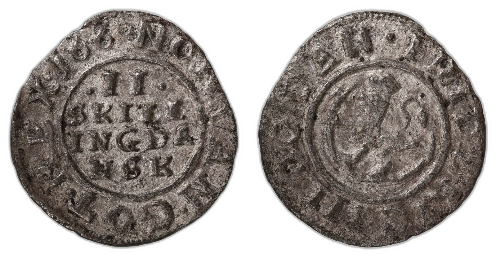 NORWAY. Frederik III. 2 Skilling. 1660. Kv 1 (VF).