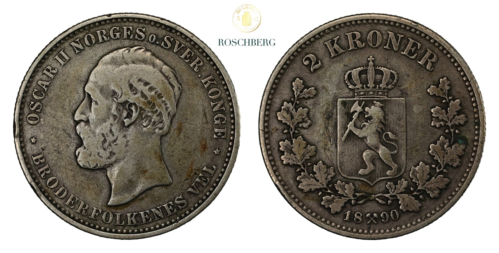 Norge 2 Kroner 1890 Kv 1