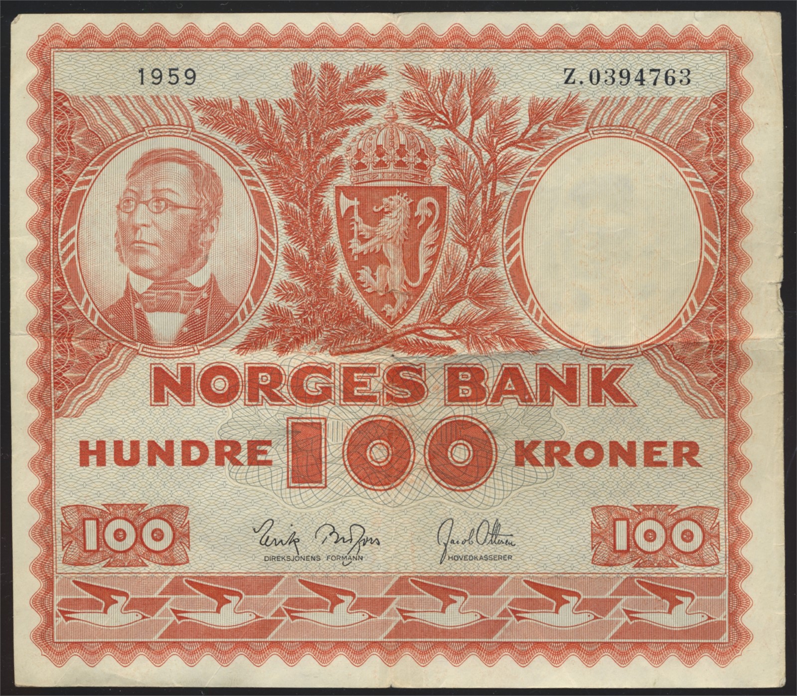 100 Kroner 1959 Z0394763 Kv 1-2 (VG)