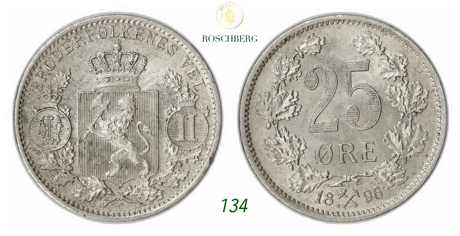 NORWAY. Oscar II. 25 Øre 1896.